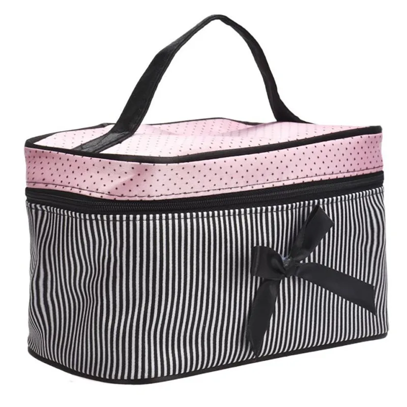 Designer Cosmetic Bags Women Bag Square Bow Stripe Dot Organizer Travel Makeup Bag Makeup Case Box Necessaries Women Designer Cosmetic Bags Women Bag Square Bow Stripe Dot Organizer Travel Makeup Bag Makeup Case Box Necessaries Women