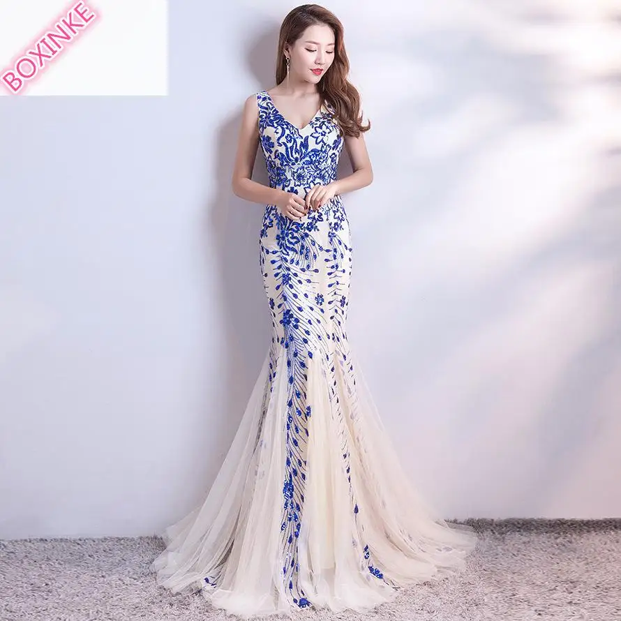 

Women Dress Zanzea Promotion Cotton Plus Size New Summer Banquet Noble Elegant Annual Meeting Sexy Fishtail Sequined For 2019