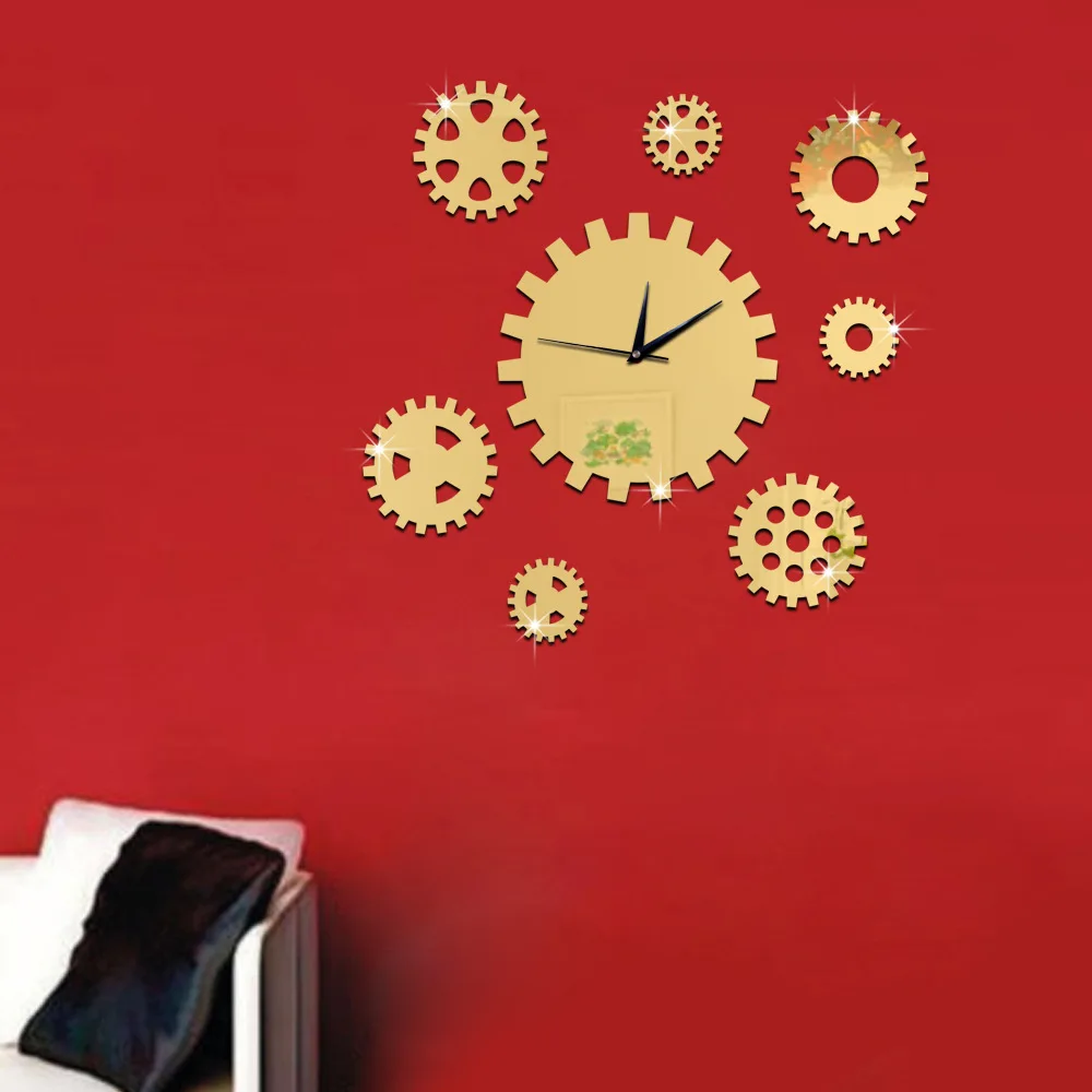 3D креативные DIY декоративные часы точные поворотные шестерни зеркало диван фон настенные часы кварцевые часы