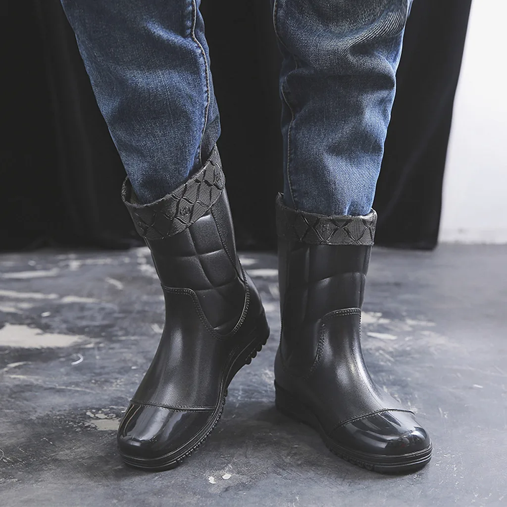 

2019 New Arrival Leisure rain boots men Low-Heeled Keep Warm Round Toe Shoe Waterproof Middle Tube Rain Boot Dropshipping#BY25