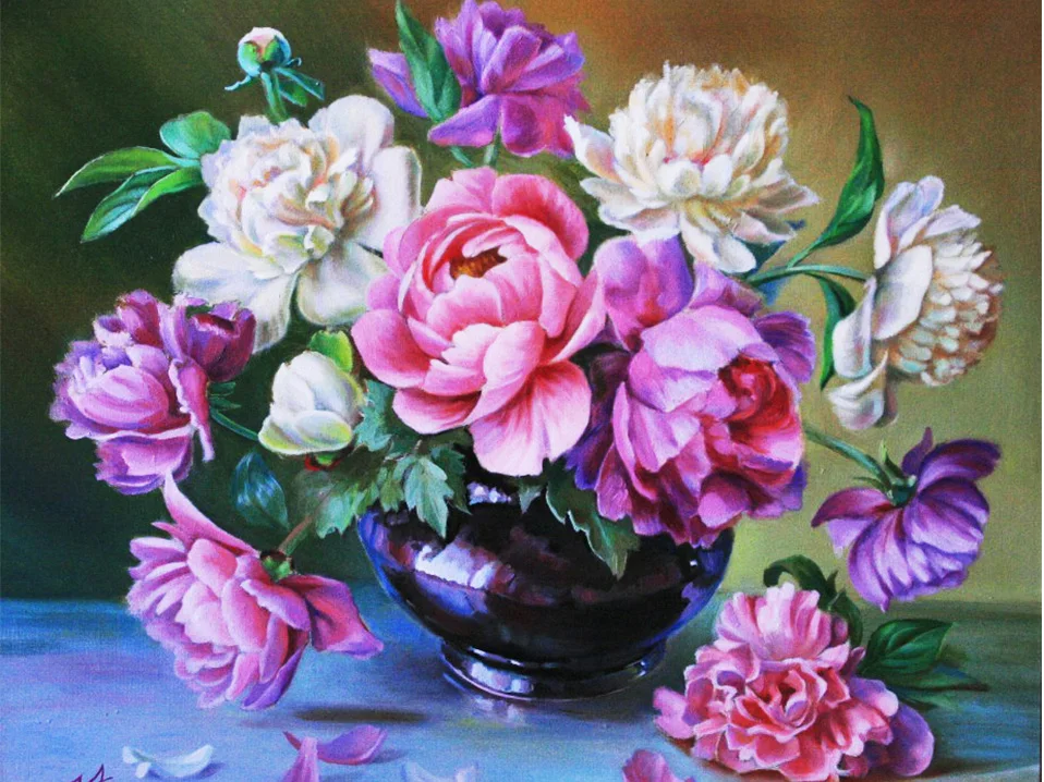 New 5D DIY Diamond Painting Peony Embroidery Full Round Diamond Cross
