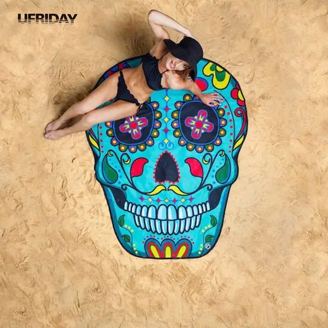 Ufriday Unique Fetch Ghosts Beach Towel Blue Skull Shawl Ufriday Unique Fetch Ghosts Beach Towel Blue Skull Shawl Tapestry Round Towels Yoga Mat