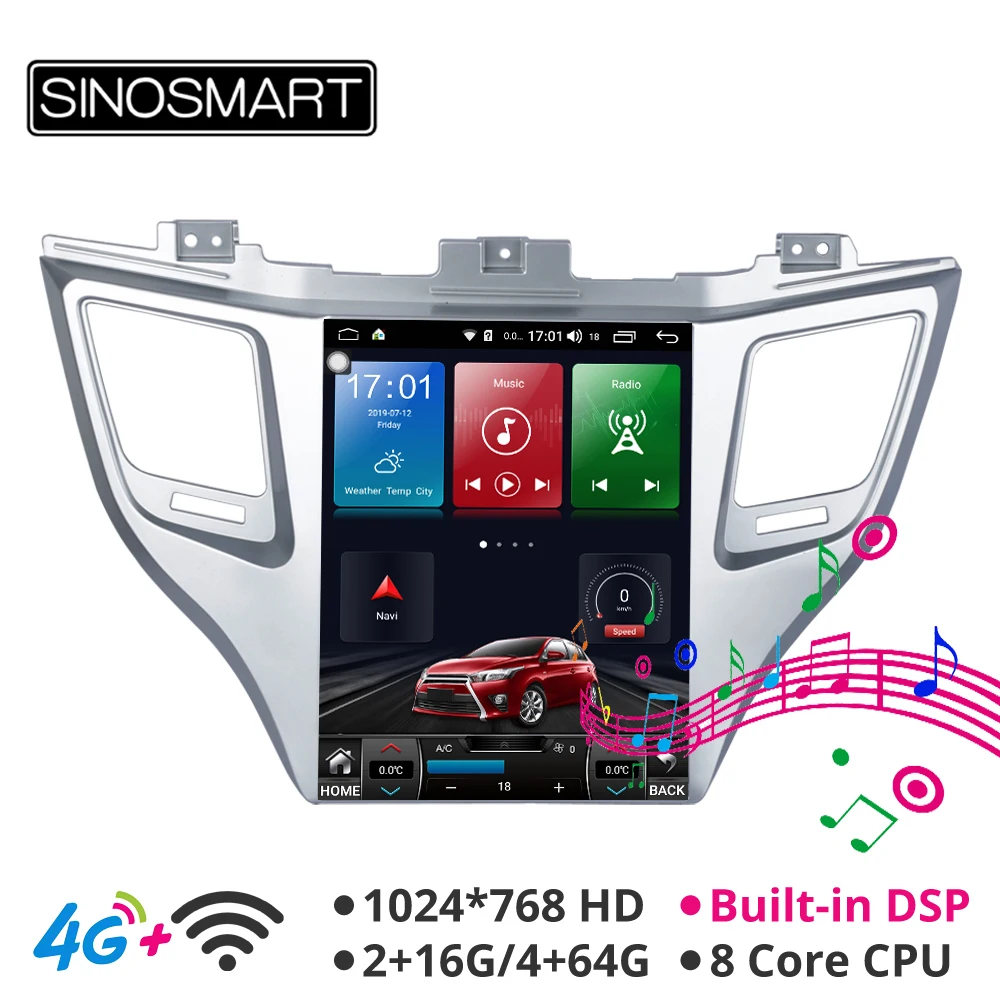 

Sinosmart 9.7 inch Android 8.1 Vertical HD screen car gps multimedia radio navigation player for Hyundai Tucson 2015-2018