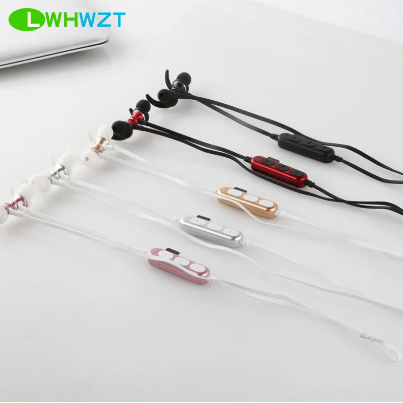 LWHWZT T4 Bluetooth Earphones Sport Ear Hook Music Magnet TF Card Slot Headset Wireless Headphones For redmi note 5 pro