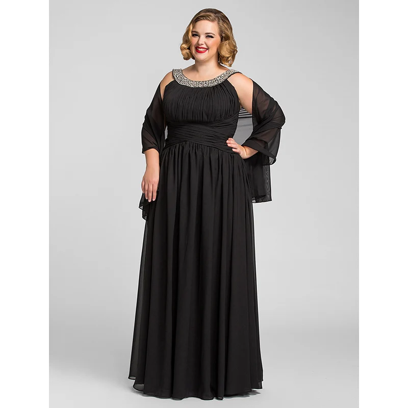 

Backlackgirl New A-Line Jewel Neck Floor Length Chiffon Prom Formal Evening Military Ball Dress With Beading Sequin Plus Size