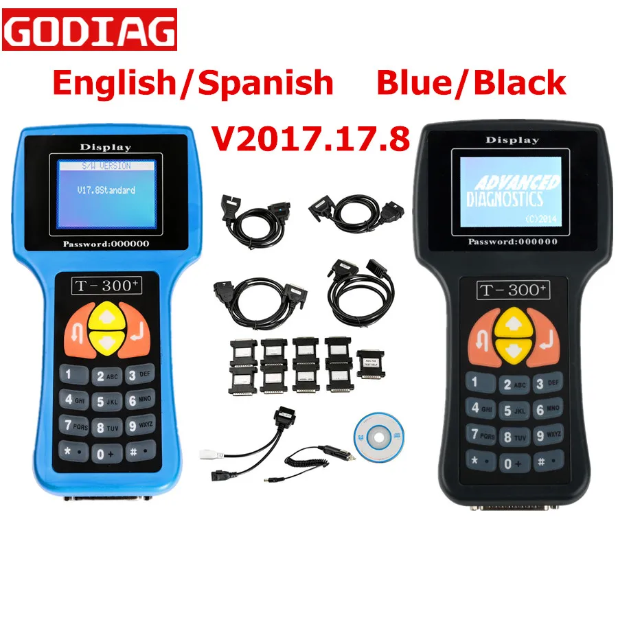 

V2017.17.8 T300 Key Programmer T300 T300+ Car Key Transponder English/Spanish Blue/Black T 300 Auto Key Programmer for Locksmith