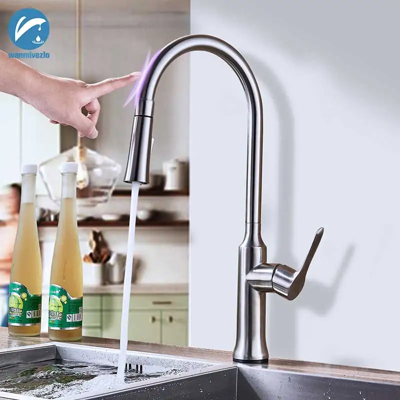 

Nickel Pull Out Touch Sense Kitchen Faucet 360 Rotation Smart Kitchen Faucet Sensor Tap Faucet Single Handle Mixer Tap Faucet