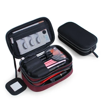

2 Layer Makeup Cosmetic Bag Waterproof Zipper Beauty Organizer Women's Men Travel Toiletry Kit Case Charger Package Accessories