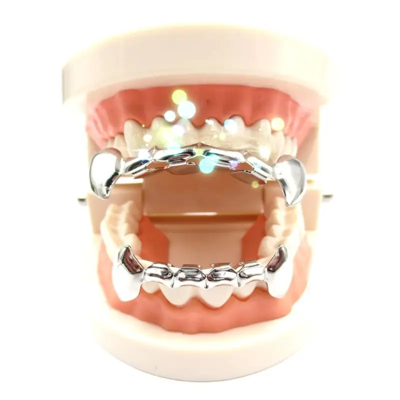 

Plating Copper Fangs Cool Hip-hop Rapper False Teeth Decor Cosplay Masquerade Performance Party Decoration Props Teeth Whitening