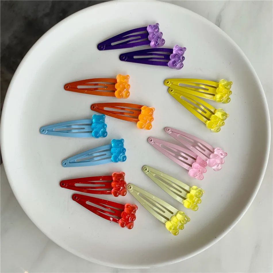 

Cute Handmade Colorful Cartoon Bear Hair Clips Hairpins Funny Resin Candy Color Animal Barrettes for Girls Friends Daily Jewelry