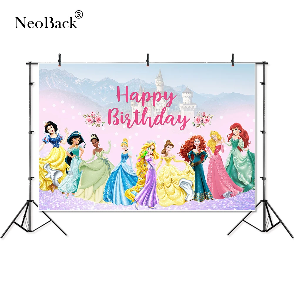 Тонкий Виниловый фон для фотосъемки с изображением замка принцессы на день рождения и цветов для детей - Цвет: P5608