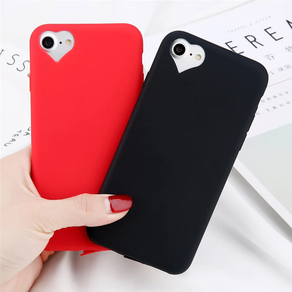 

Phone Case For iPhone 6 6s 7 8 Plus 5 5s SE Fashion Candy Solid Color Love Heart Soft Silicone For iPhone 8 Phone Case