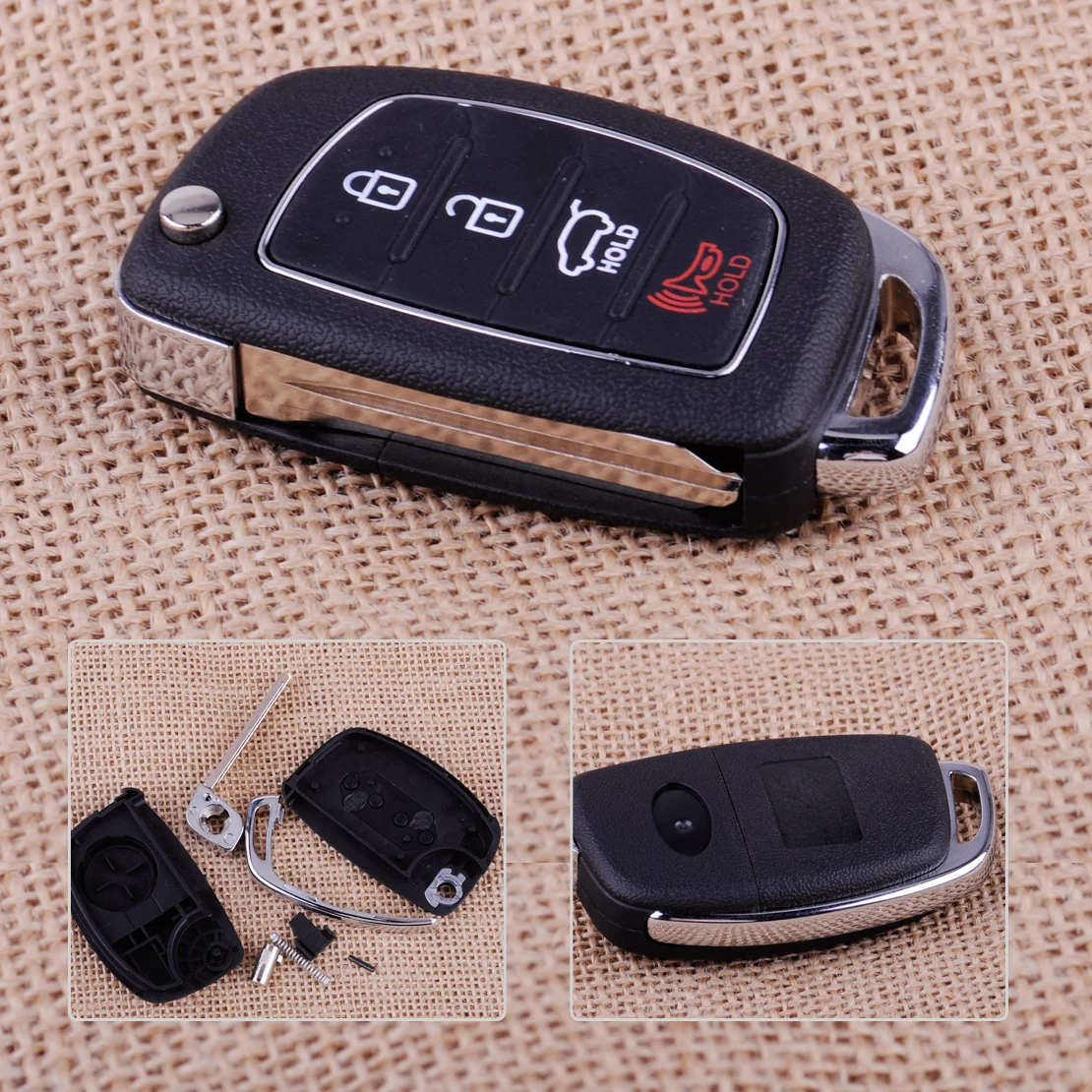 CITALL 4 Buttons Car Remote Flip Key Fob Case Shell Replacement Fit For Hyundai Santa Fe