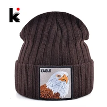 Однотонная Зимняя Шапка-бини для мужчин и женщин, модная Вязаная Шапка-бини с нашивка с изображением орла, модная уличная Шапка-бини в стиле хип-хоп