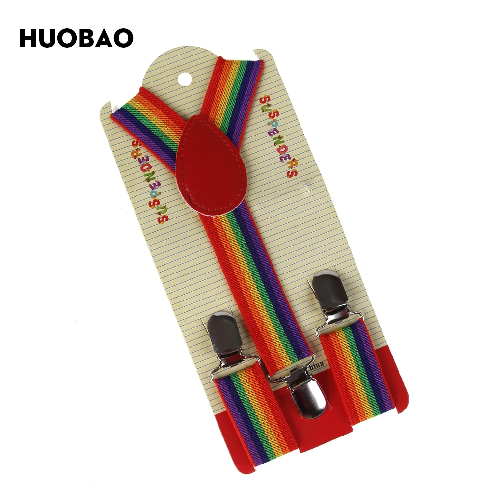 HUOBAO, красные радужные полосатые галстуки-бабочки с подтяжками, комплекты для детей, для мальчиков и девочек