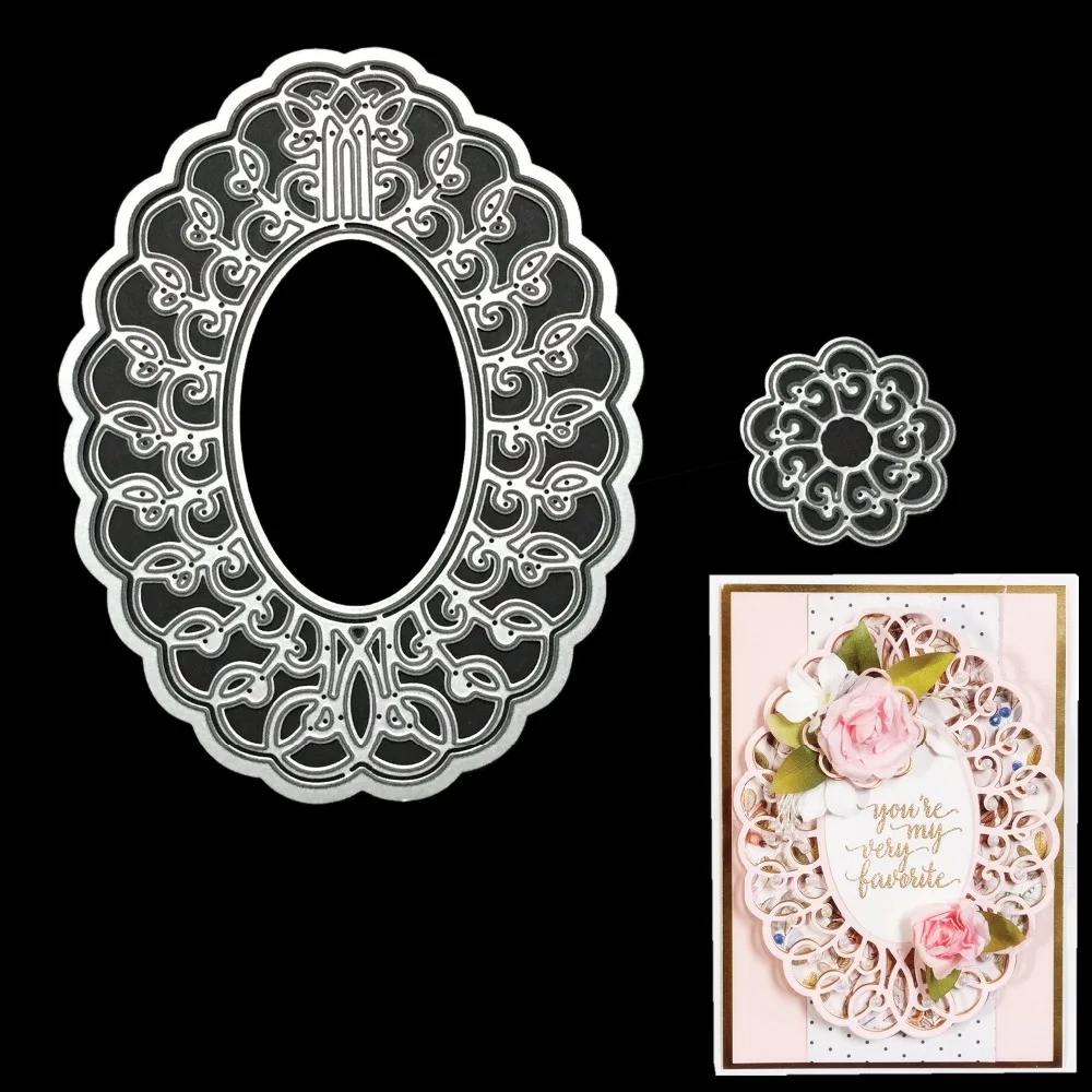

Vintage Lace Border Metal Cutting Dies Cut Die Mold Oval Flower Background Scrapbook Paper Craft Embossing Mould Stencils Dies