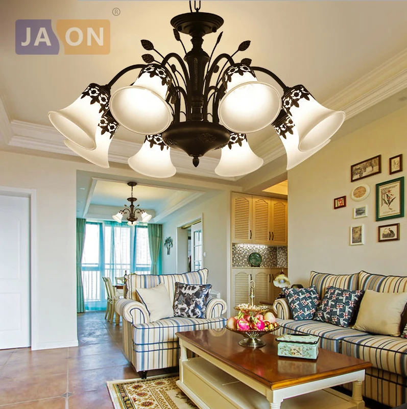 LED E27 Американские Железные Стеклянные ЧёрныеЛюстры Светодиодные Лампы.Светодиодные Светильники Люстры Подвесные.Светильники Подвесные