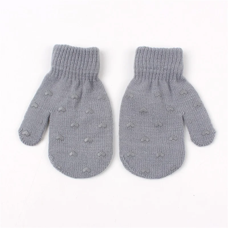 Повседневные детские перчатки с сердечками милые детские митенки для пальцев, вязаные теплые осенние женские перчатки, модные детские варежки для девочек 2-4 лет - Цвет: Gray