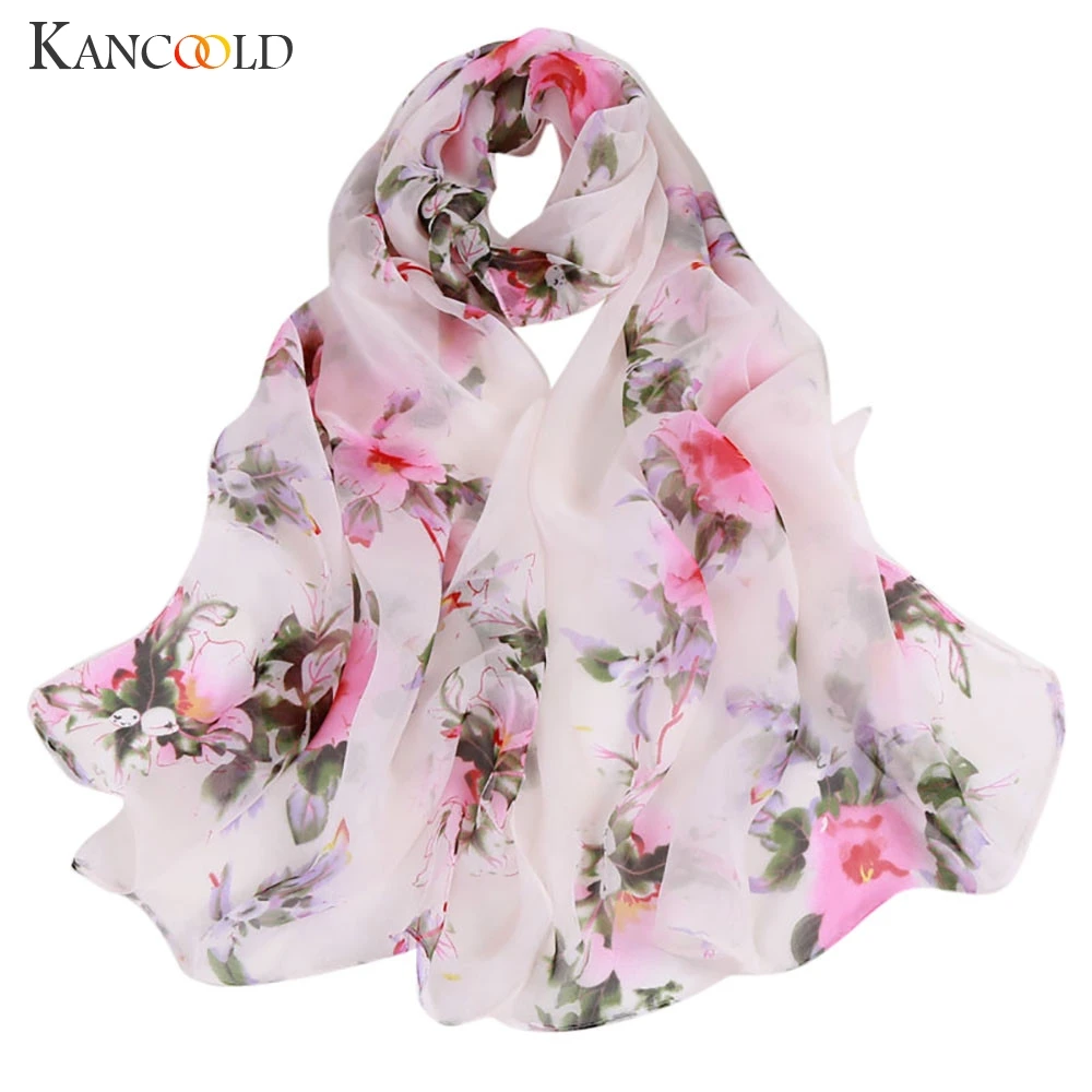

KANCOOLD Scarf Women Fashion Peach Blossom Printing Long Soft Wrap Scarves Ladies Shawl Chiffon scarf women 2018Nov2