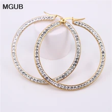 MGUB, дизайн, золотой цвет, нержавеющая сталь, для женщин, большие классические Кристальные круглые серьги-кольца для женщин, подарок HX46