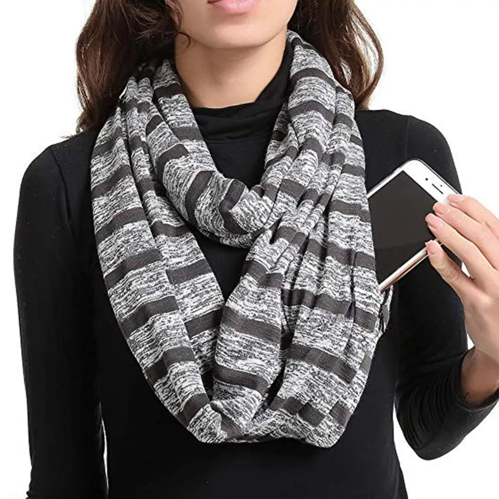 40 Scarf With Pocket Convertible Journey Infinity Scarf All-match Women zipper pocket scarf Soft Pocket Loop Scarf
