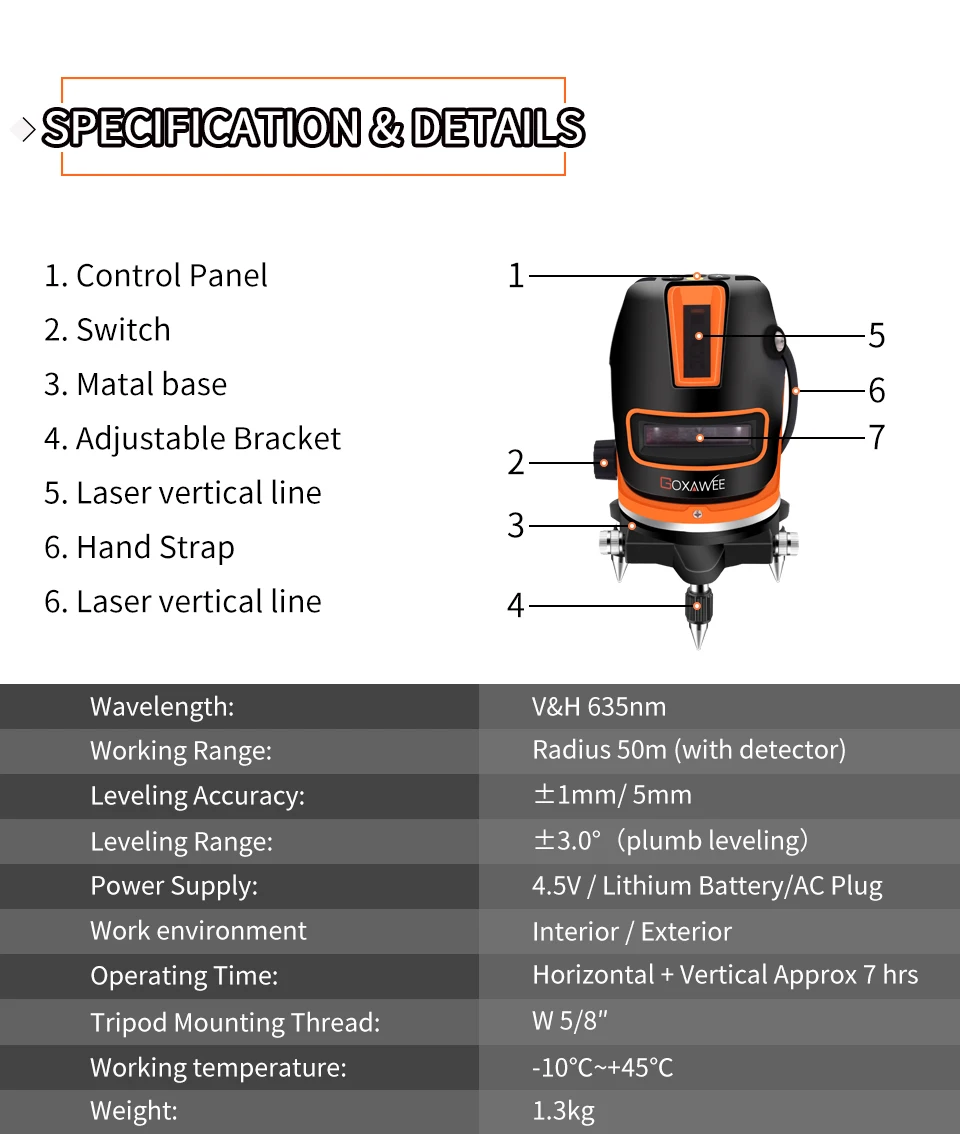 GOXAWEE 5 линий 6 точек лазерный уровень автоматический самонивелирующийся 360 вертикальный и горизонтальный наклон и открытый режим