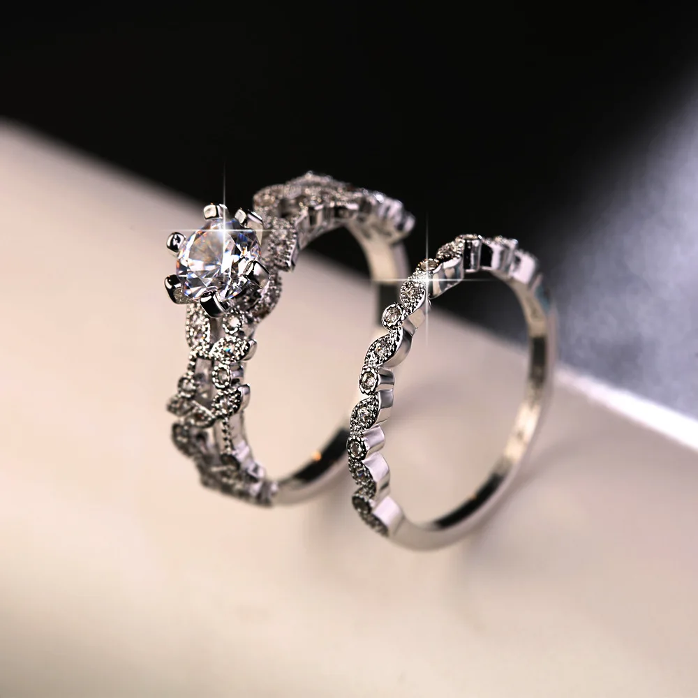 Tree Leaf Style Engagement Ring Accessories Wholesale Zircon Rings combination Princess Delicate