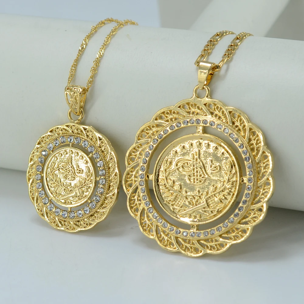 Buy TWO SIZE /Turks Pendant Necklace Arab Coin for Women Gold Plated Turkey