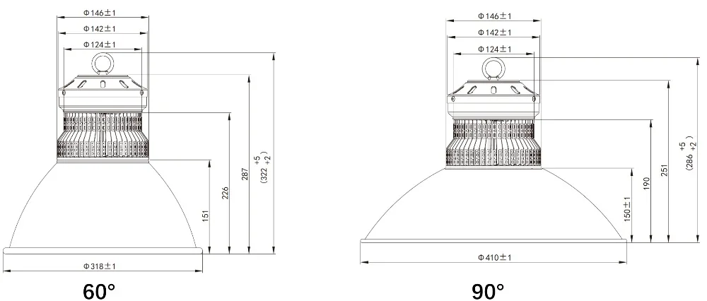 50W LED high bay light size
