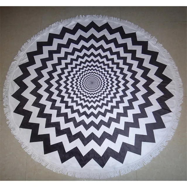 Black And White Geometric Round Beach Towel Creative Soft Black And White Geometric Round Beach Towel Creative Soft Comfortable High Grade Bath