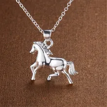 Colares de prata 925 para mulheres, colar de pingente de cavalo, gargantilha, acessórios de joias, presentes de bijuterias