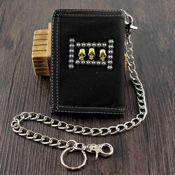 

SKull Cavans Trifold Slim Wallet Money Purse with safe Chain For Men or Boy