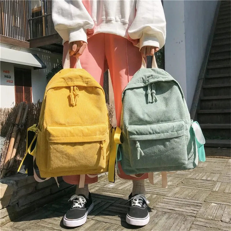 Хит 2019 вельветовый женский рюкзак однотонный в Корейском стиле школьный для