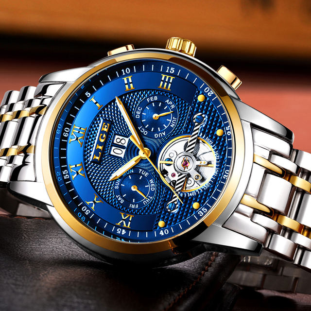 Relogio Masculino LIGE Mens Watches Top Brand Luxury Automatic Mechanical Watch Men Full Steel Business Waterproof Sport Watches