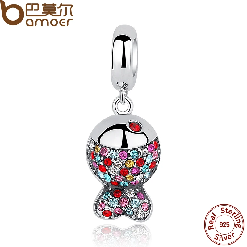 BAMOER New Collection 925 Sterling Silver Lovely Colorful Zircon Fish Pendants fit  Bracelet & Necklace SCC034