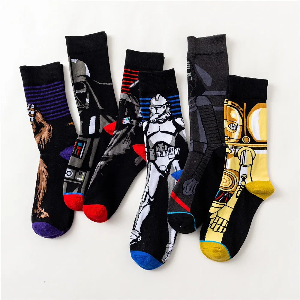 Забавные носки для мужчин и женщин, хлопковые Повседневные носки в стиле Харадзюку, серия «Звездные войны», женские уличные Носки для скейтбординга в стиле хип-хоп, весенне-осенние носки