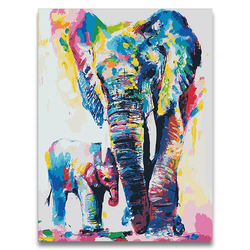 

Animal world two Elephants diy paintings colorings by numbers animals on canvas draw paints colors by number for hoom decor