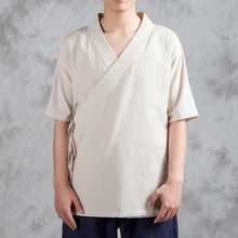 Традиционная китайская рубашка для мужчин Bumpybeast tang с коротким рукавом, одноцветные рубашки с галстуком-кунг-фу, одежда в стиле ретро в стиле тай-чи 4xl