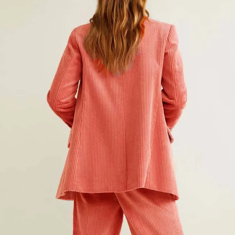2019 New Spring Elegant Corduroy Blazer Coat Solid Office Lady Double Breasted Long Sleeve Women Blazers and Jackets Coat A0877