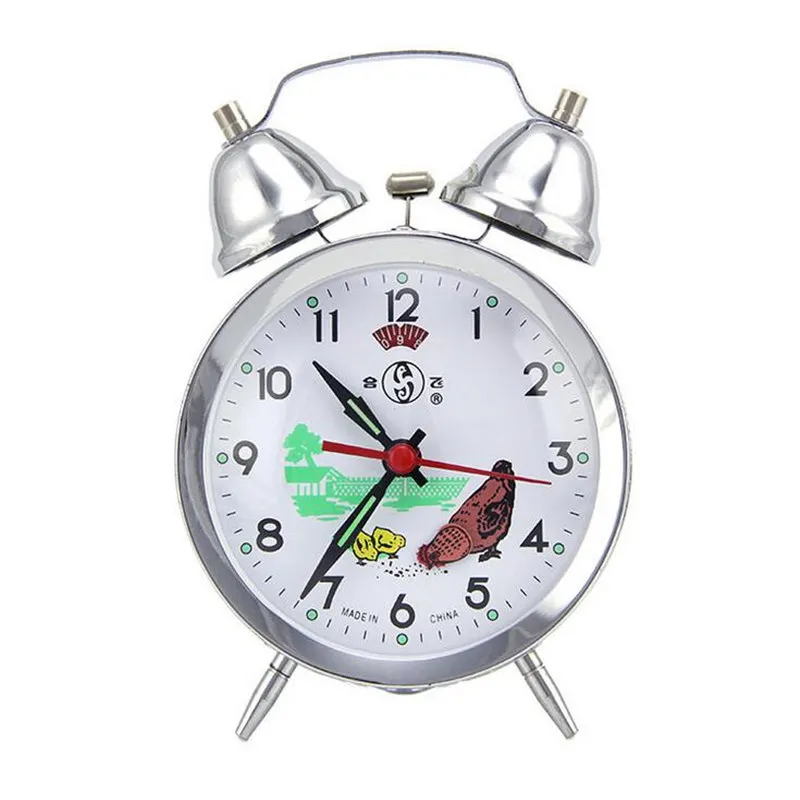 

Retro Double Bell Gold Silver Clocks With Backlight Metal Circular Mechanical Clockwork Alarm Clock