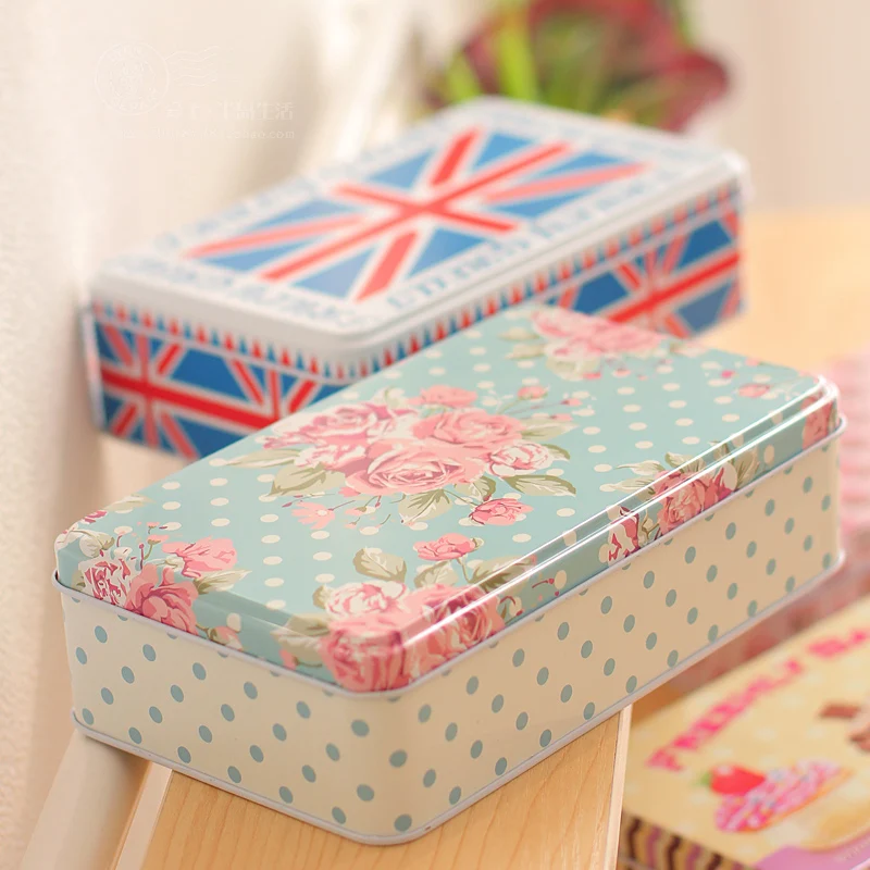 

1Pc Office stationery desktop boxes postcard zakka tin box biscuit boxes/pencil case/iron box 193X115X54MM