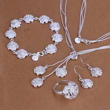 

S267 N925 stamped silvered stamp jewelry set, children jewelry sets rose rings ring earrings bracelet necklace jewelry brand