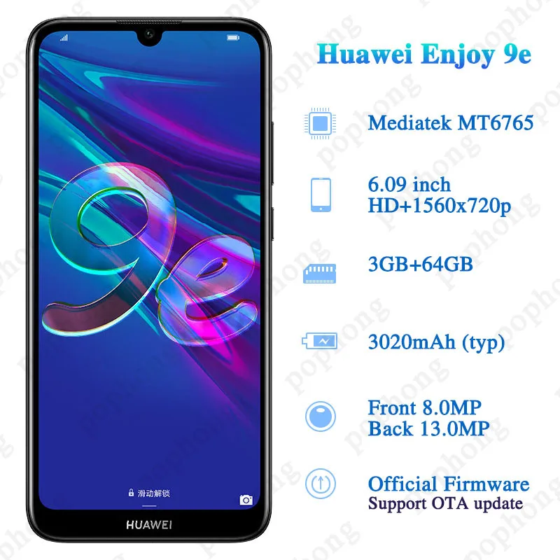 Оригинальный сотовый телефон HUAWEI Enjoy 9e глобальная прошивка 3 ГБ ОЗУ 64 Гб ПЗУ экран