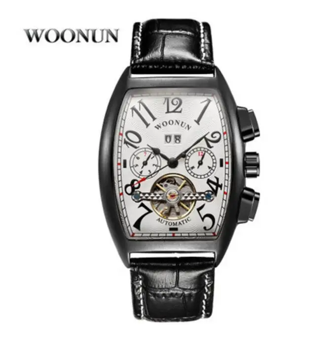 

WOONUN Auto Men's Wristwatch Retro Vintage Tonneau Rose Gold Case Relogio Tourbillon Male Clock Date Day Mechanical Wrist Watch