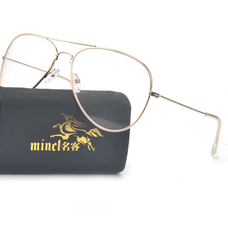 

MINCL/New Fashion Glasses Women Frame Clear Lenses Plain Glass Mirror Pilot Metal Optical Vintage Eyeglasses Men NX