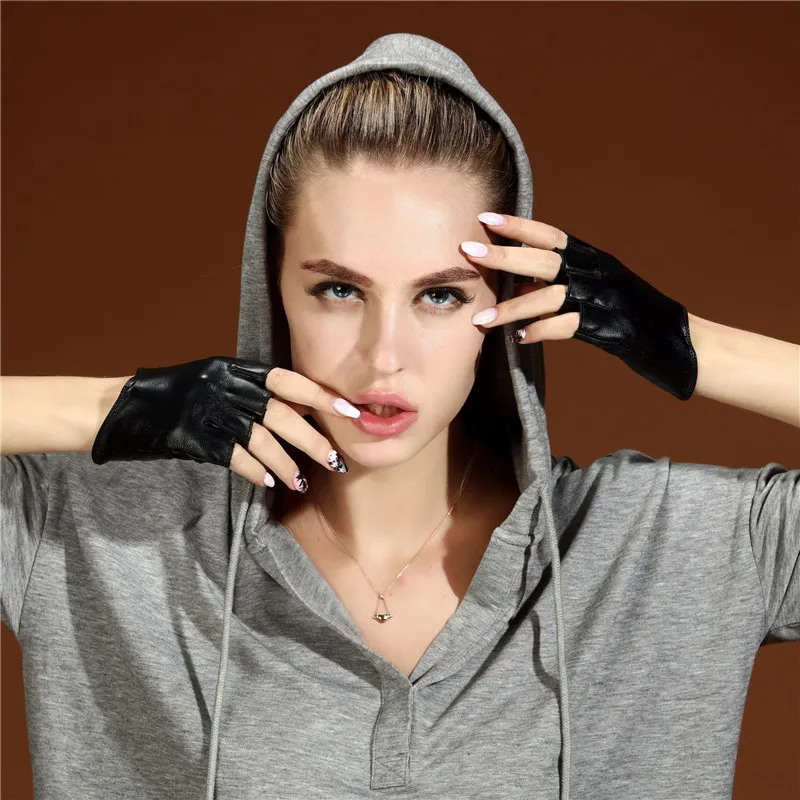 Semi-Fingers Gloves Female Summer Thin Short Style Driving Non-Slip Fitness Half Finger Goatskin Woman's Gloves NS108 Semi-Fingers Gloves Female Summer Thin Short Style Driving Non-Slip Fitness Half Finger Goatskin Woman's Gloves NS108