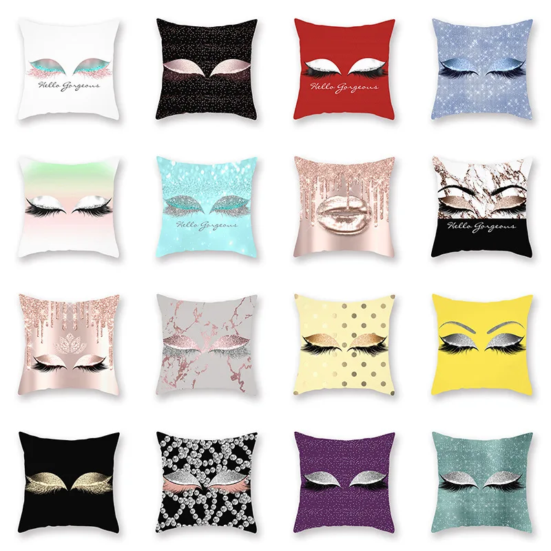 

Nordic Cushion Cover Cute Yellow Eyelash Letter Emoji Print Chair Garden Custom Pillow Case 45x45 Living Room Sofa Home Decor