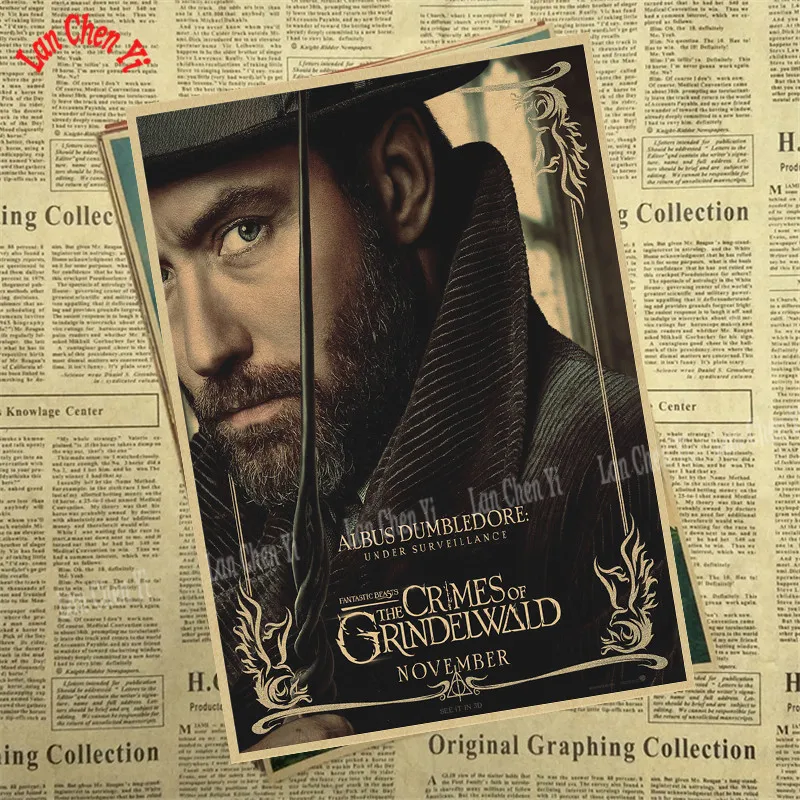 Фантастические звери: плакат из крафт-бумаги "The Crime of Grindelwald" для украшения дома, декоративная печать на стену