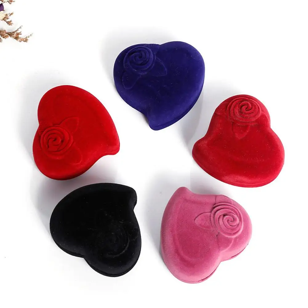 

Rose Heart Shape Proposal Wedding Ring Display Holder Box Jewelry Storage Case Heart-Shaped Rose Design Ring Velvet Box Ring Box