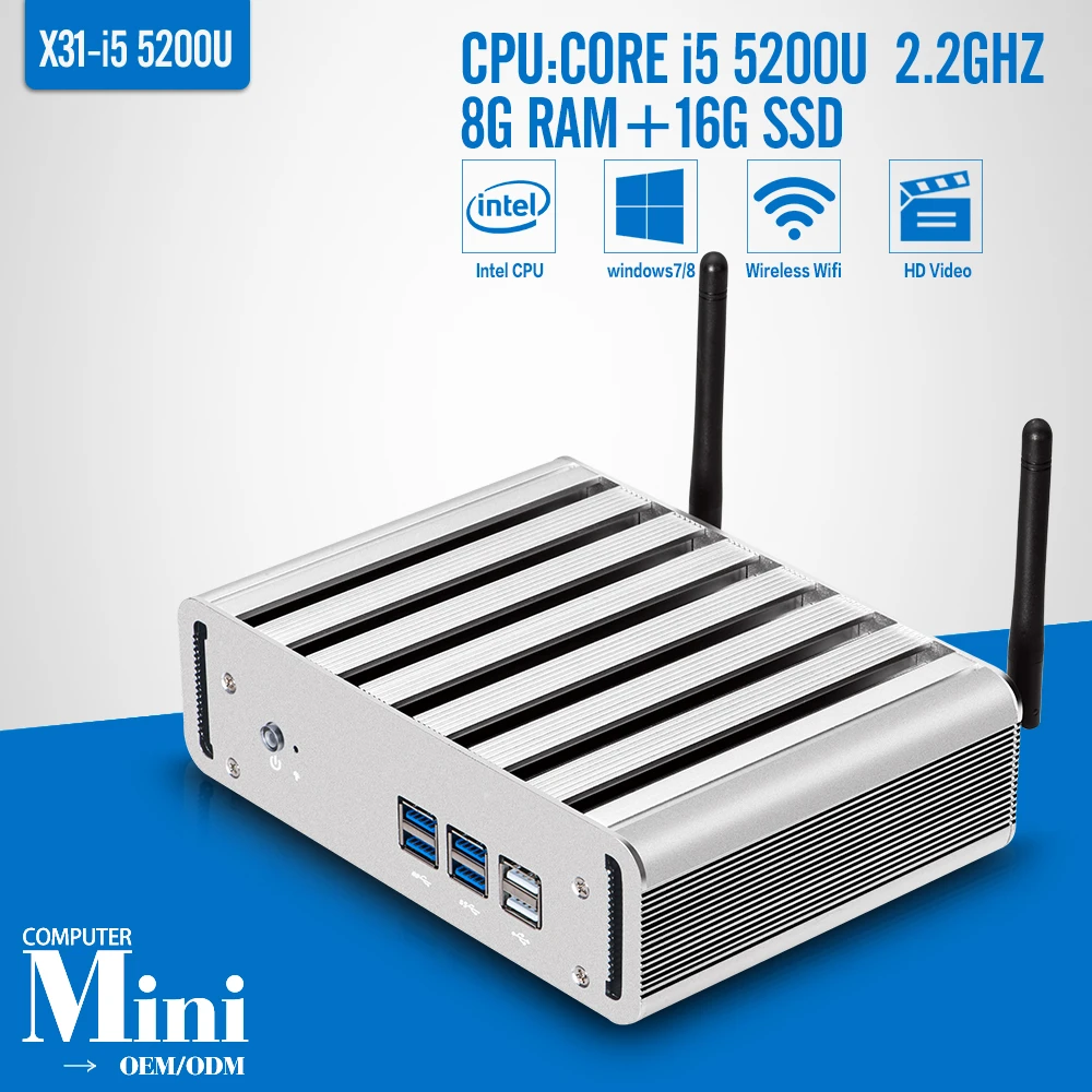Mini pc Core i5 5200U 2.2 GHz Dual core 8G RAM 16G SSD With WIFI Desktop computer 6 USB HDMI VGA Windows 7/8/10